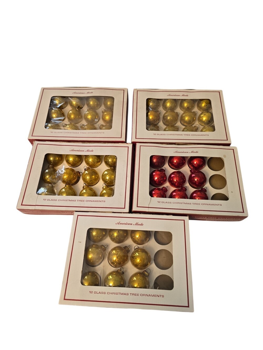 Vintage Sears 54 Glass Christmas Tree Ornaments Red Gold With Boxes USA